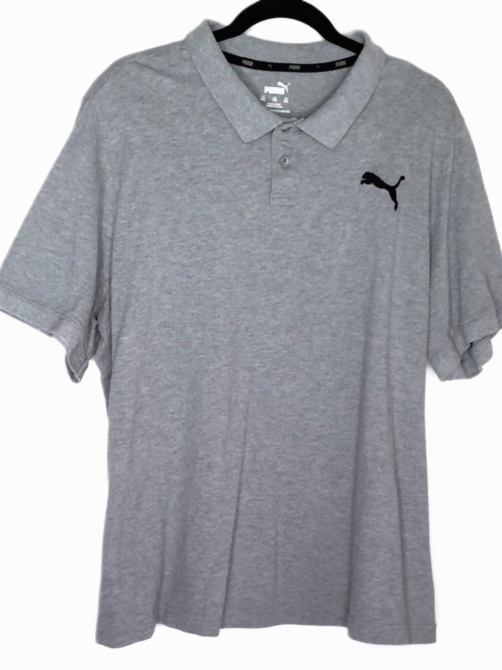 Puma Men's Golf Shirt Polo Stretch Gray Short Sleeve Logo Stretch EUC Sz XXL